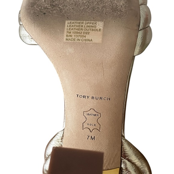 Tory Burch Puffed Puffy Metallic Gold Leather Evening Glam Heels Sandals Size 7 - Picture 15 of 16